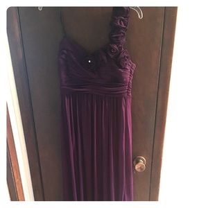 Plumb floor length, one shoulder formal dress